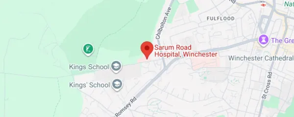 Street map of the area around Sarum Road Hospital