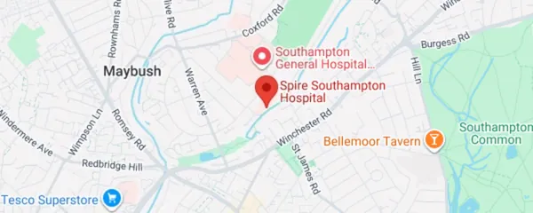 Street map of the area around Spire Southampton Hospital